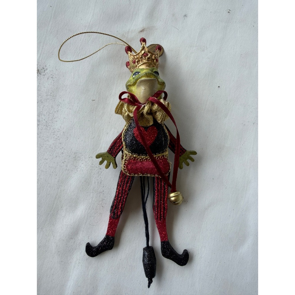 Katherine's Collection Frog Prince Jester Christmas Ornament Red Gold Heart 7.5"